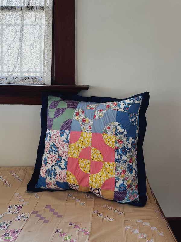Patchwork Quilt Pillow Sham, Medium Blue Flat