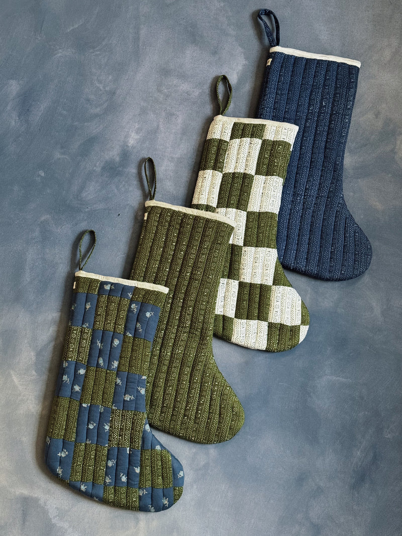 Quilted Stocking, Calico Stripe Moss