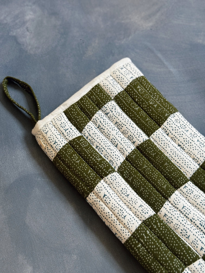 Patchwork Stocking, Calico Stripe Moss and Lake