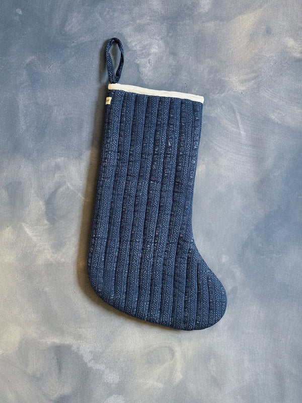 Quilted Stocking, Calico Stripe Blue