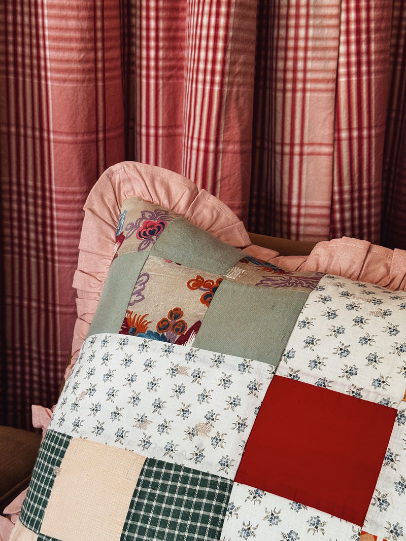 Patchwork Quilt Pillow Sham, Pink Ruffle