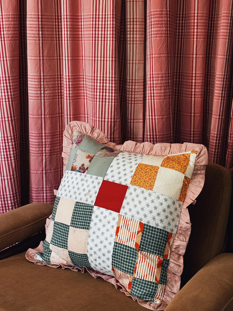 Patchwork Quilt Pillow Sham, Pink Ruffle