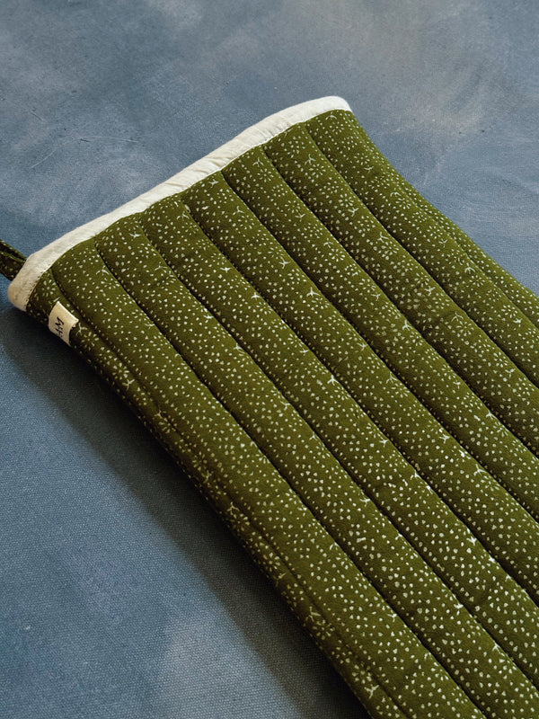 Quilted Stocking, Calico Stripe Moss