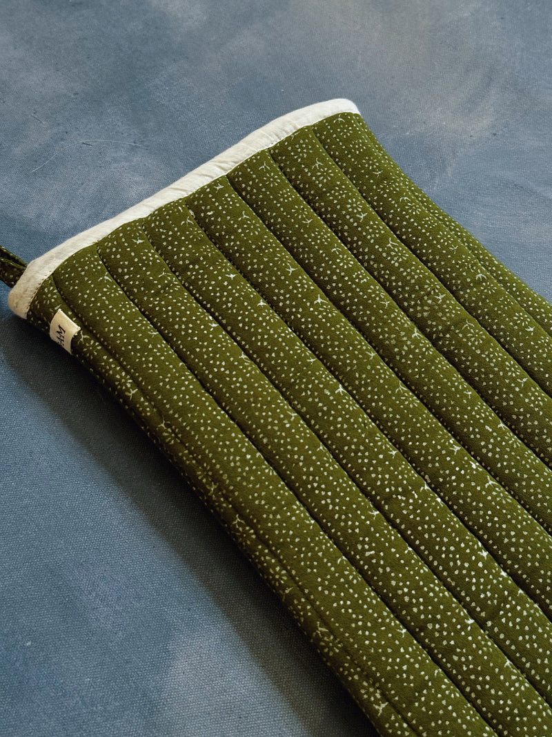 Quilted Stocking, Calico Stripe Moss
