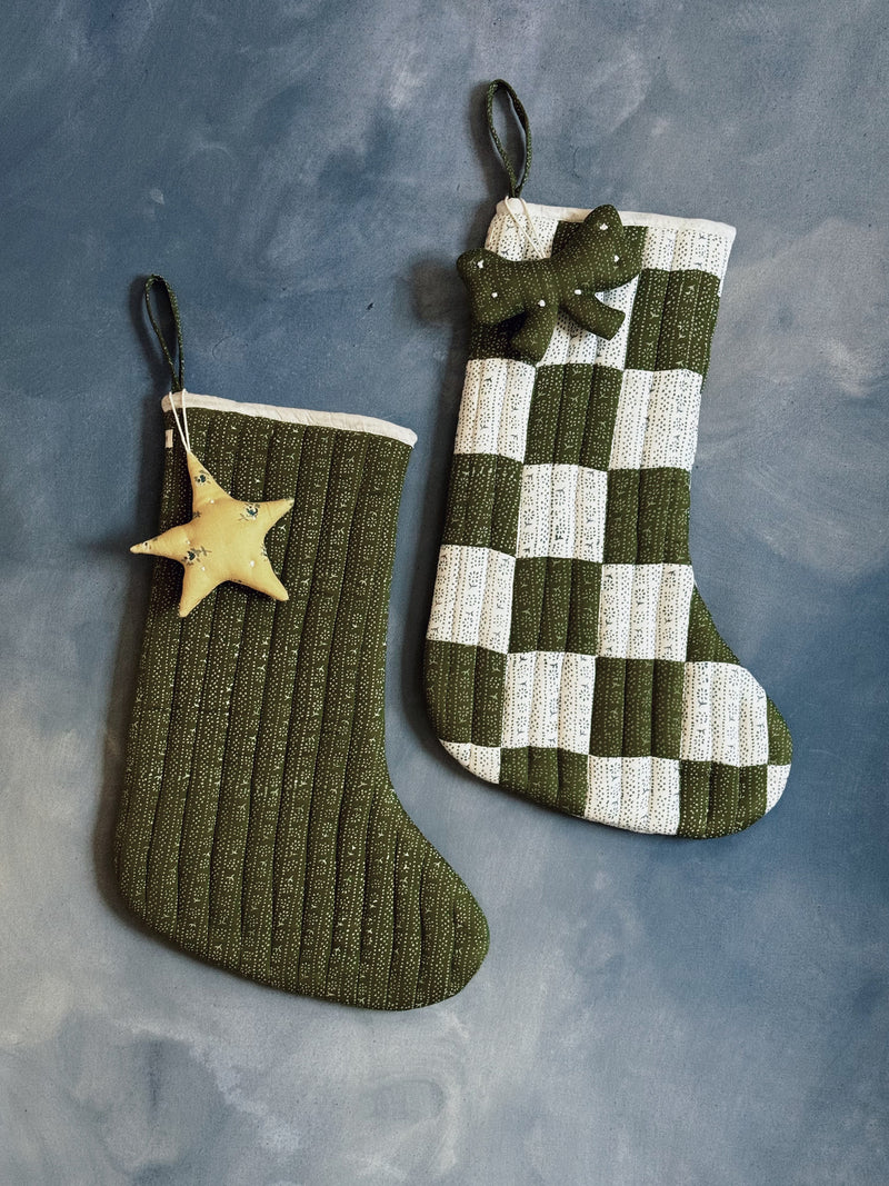 Quilted Stocking, Calico Stripe Moss