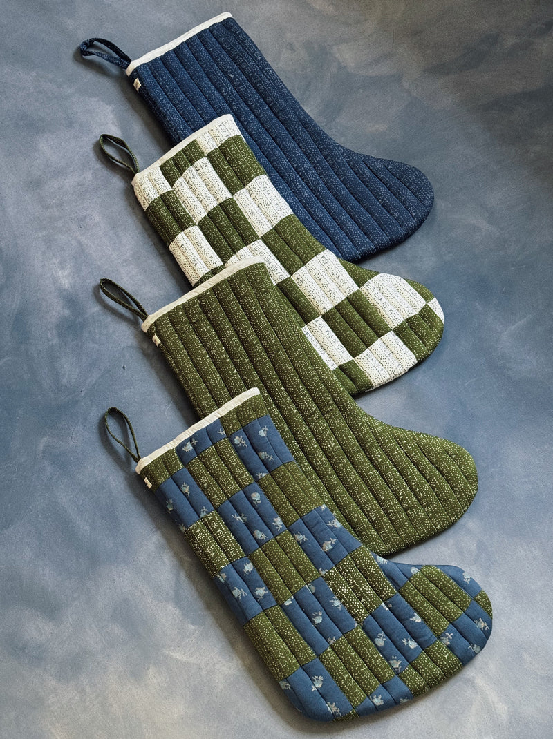 Quilted Stocking, Calico Stripe Blue