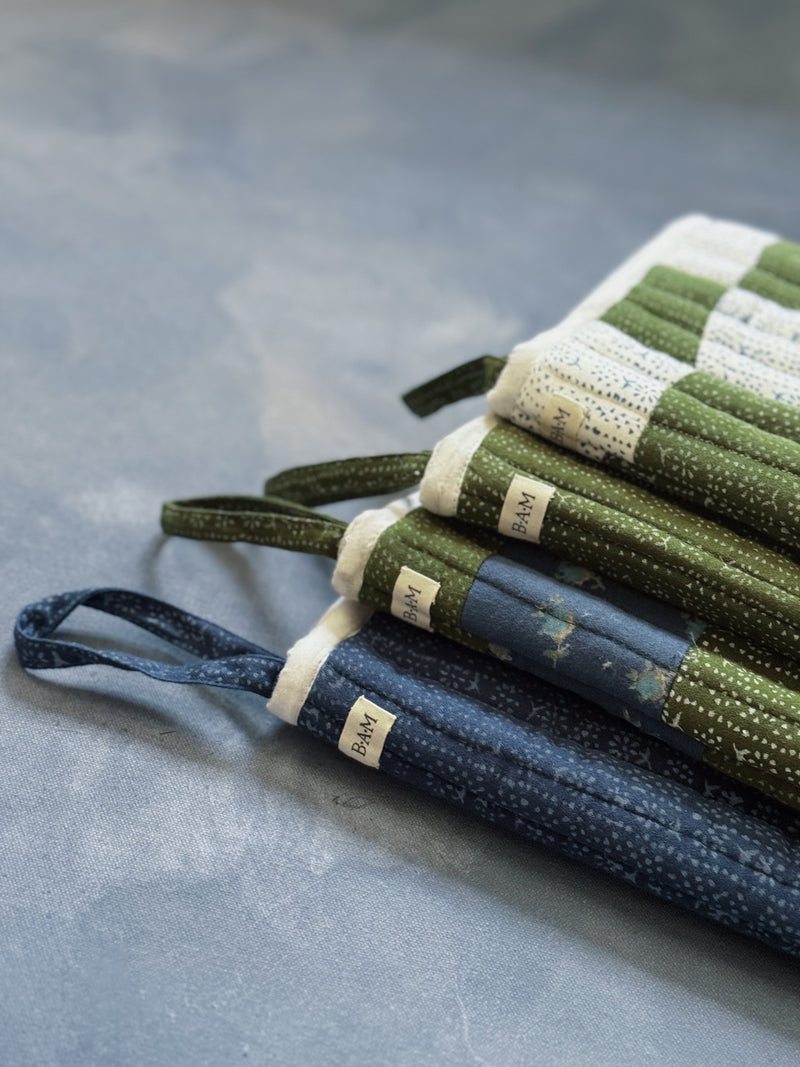 Quilted Stocking, Calico Stripe Blue
