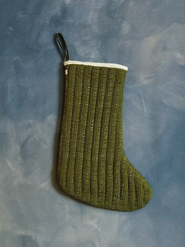 Quilted Stocking, Calico Stripe Moss