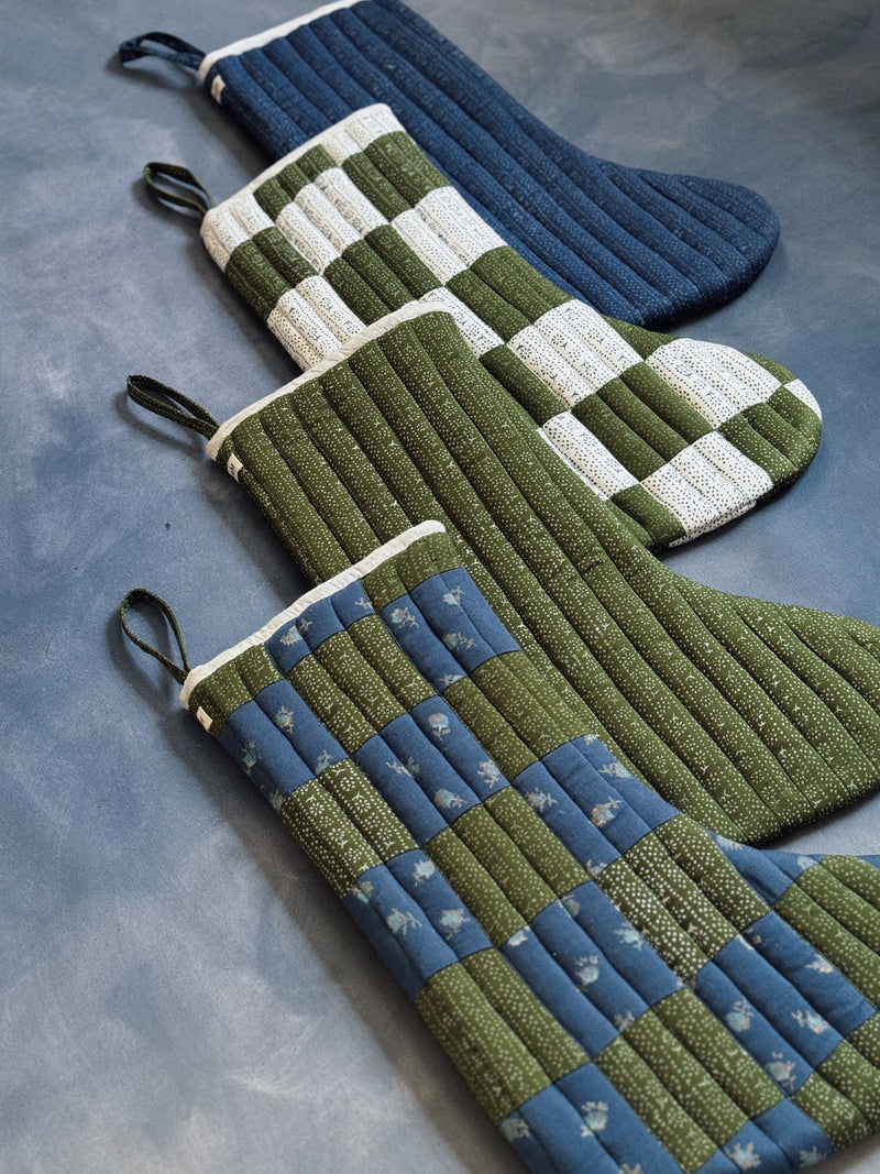 Quilted Stocking, Calico Stripe Moss