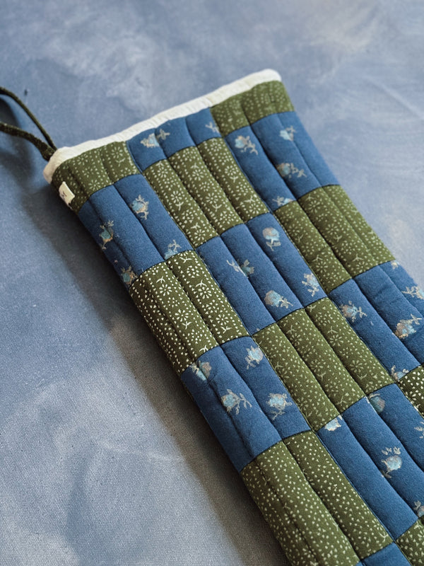 Patchwork Stocking, Calico Stripe Moss/Ditsy Rose Lake