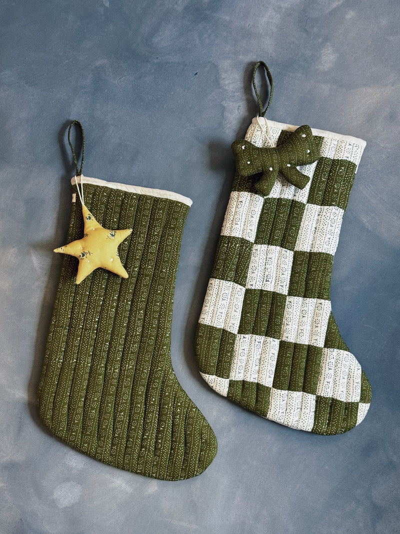 Patchwork Stocking, Calico Stripe Moss and Lake