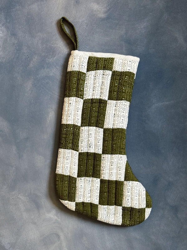Patchwork Stocking, Calico Stripe Moss and Lake
