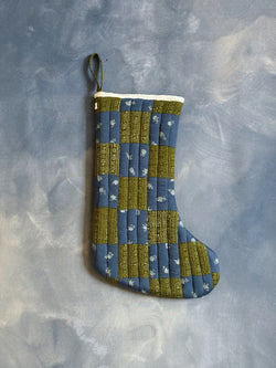 Patchwork Stocking, Calico Stripe Moss/Ditsy Rose Lake