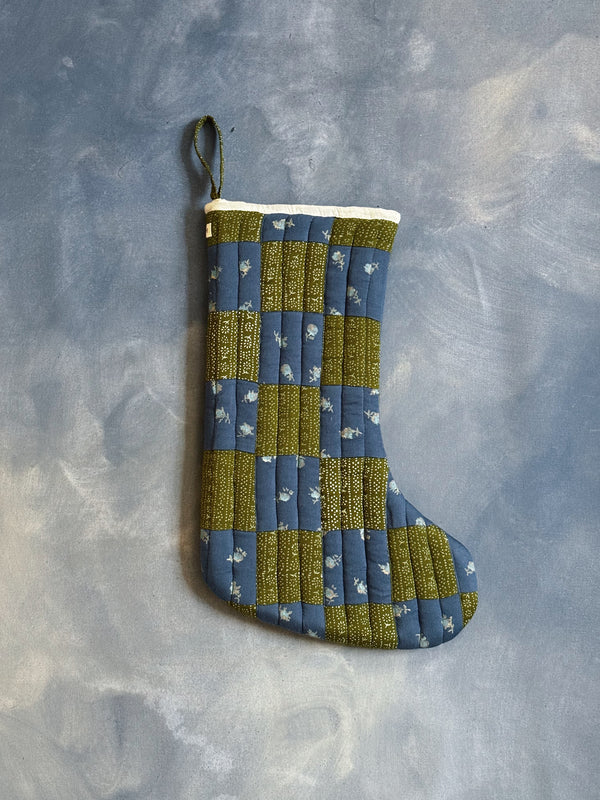 Patchwork Stocking, Calico Stripe Moss/Ditsy Rose Lake