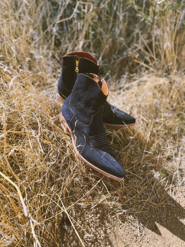 Short Cowboy Boot in Navy Suede