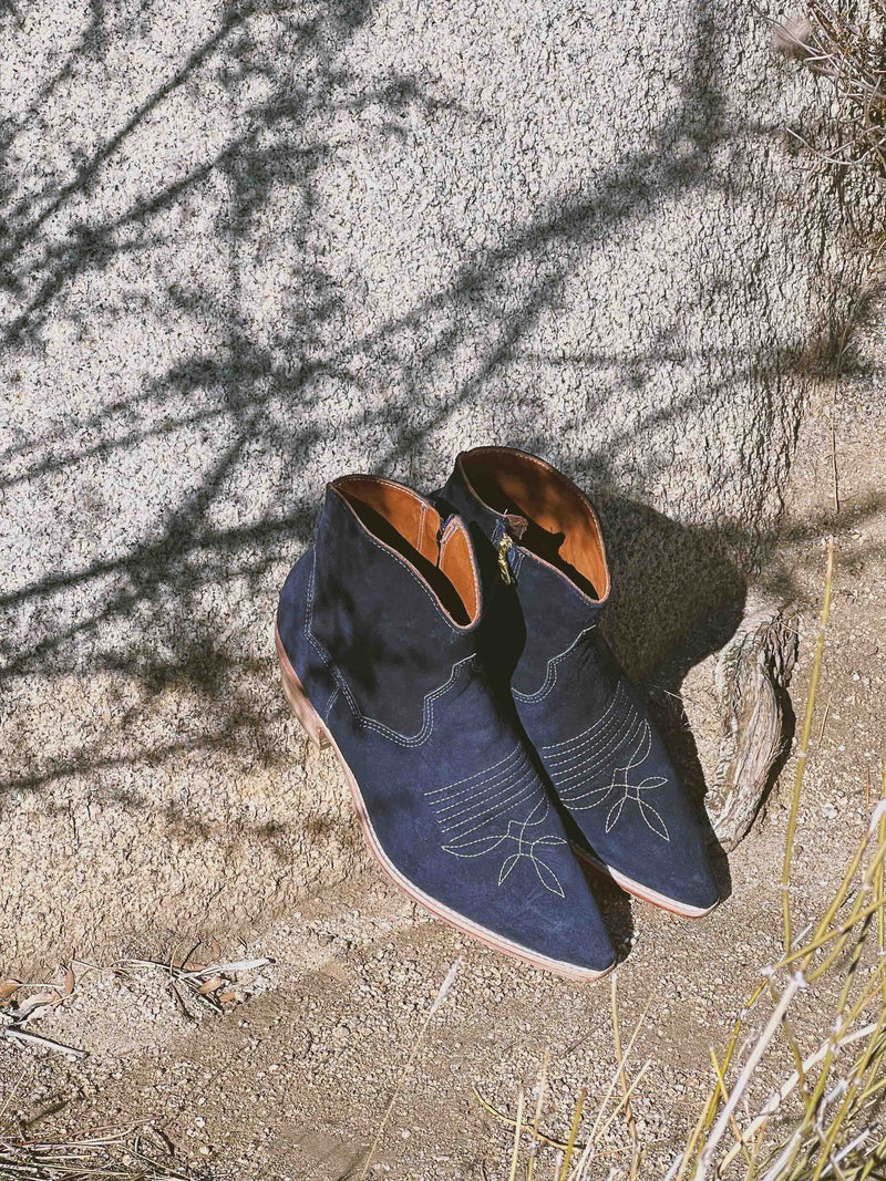 Short Cowboy Boot in Navy Suede